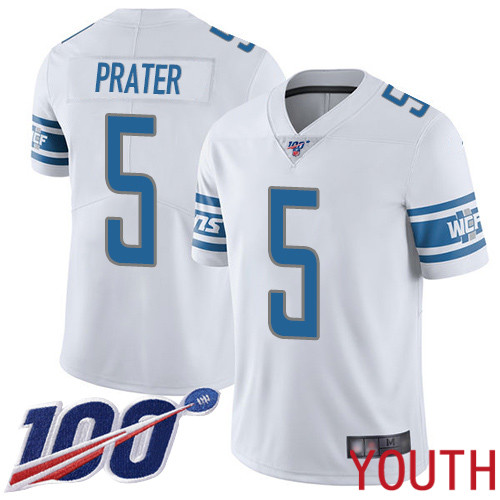 Detroit Lions Limited White Youth Matt Prater Road Jersey NFL Football #5 100th Season Vapor Untouchable
